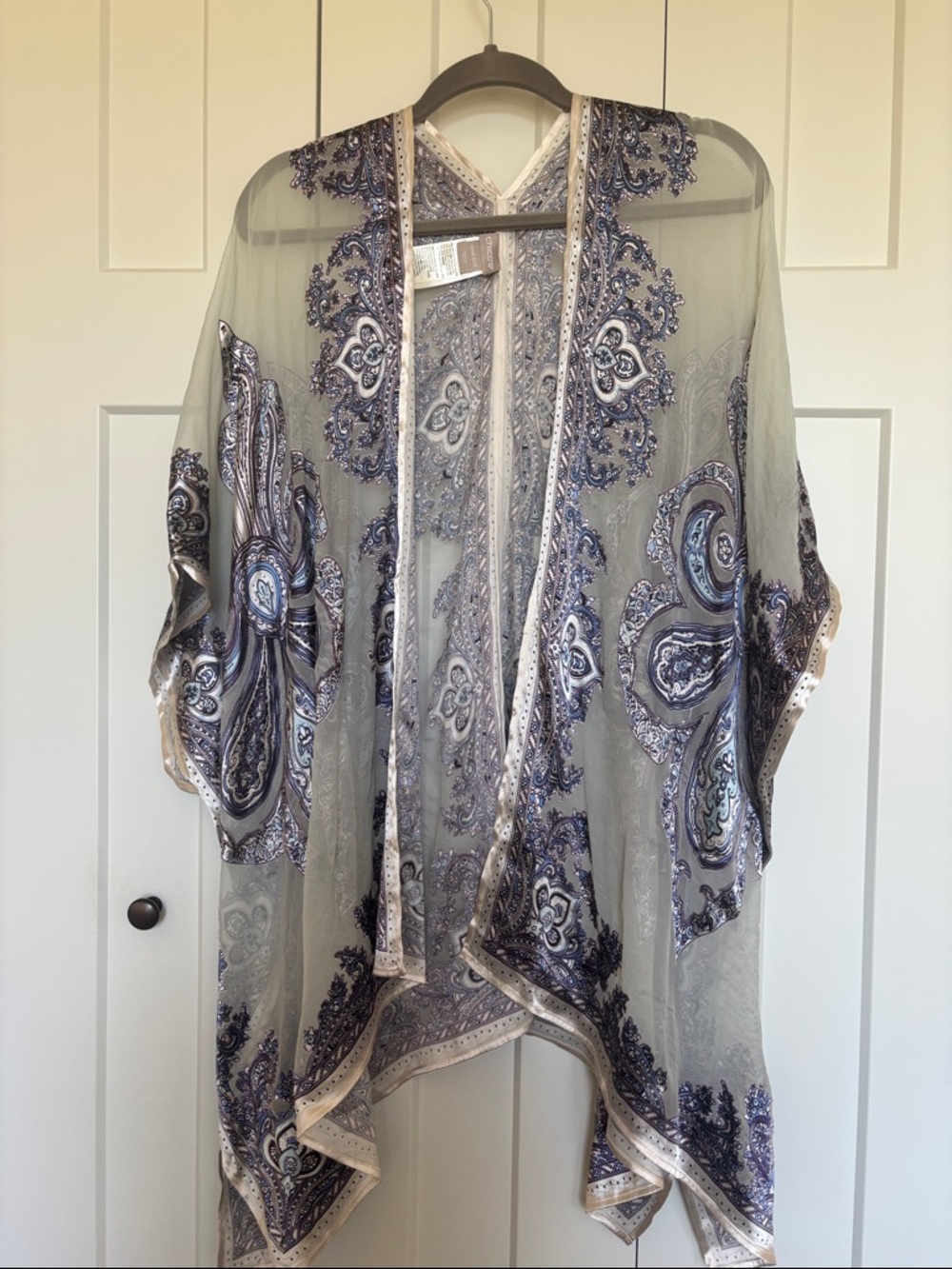 Chico's Sheer Paisley Kimono in Gray and Blue